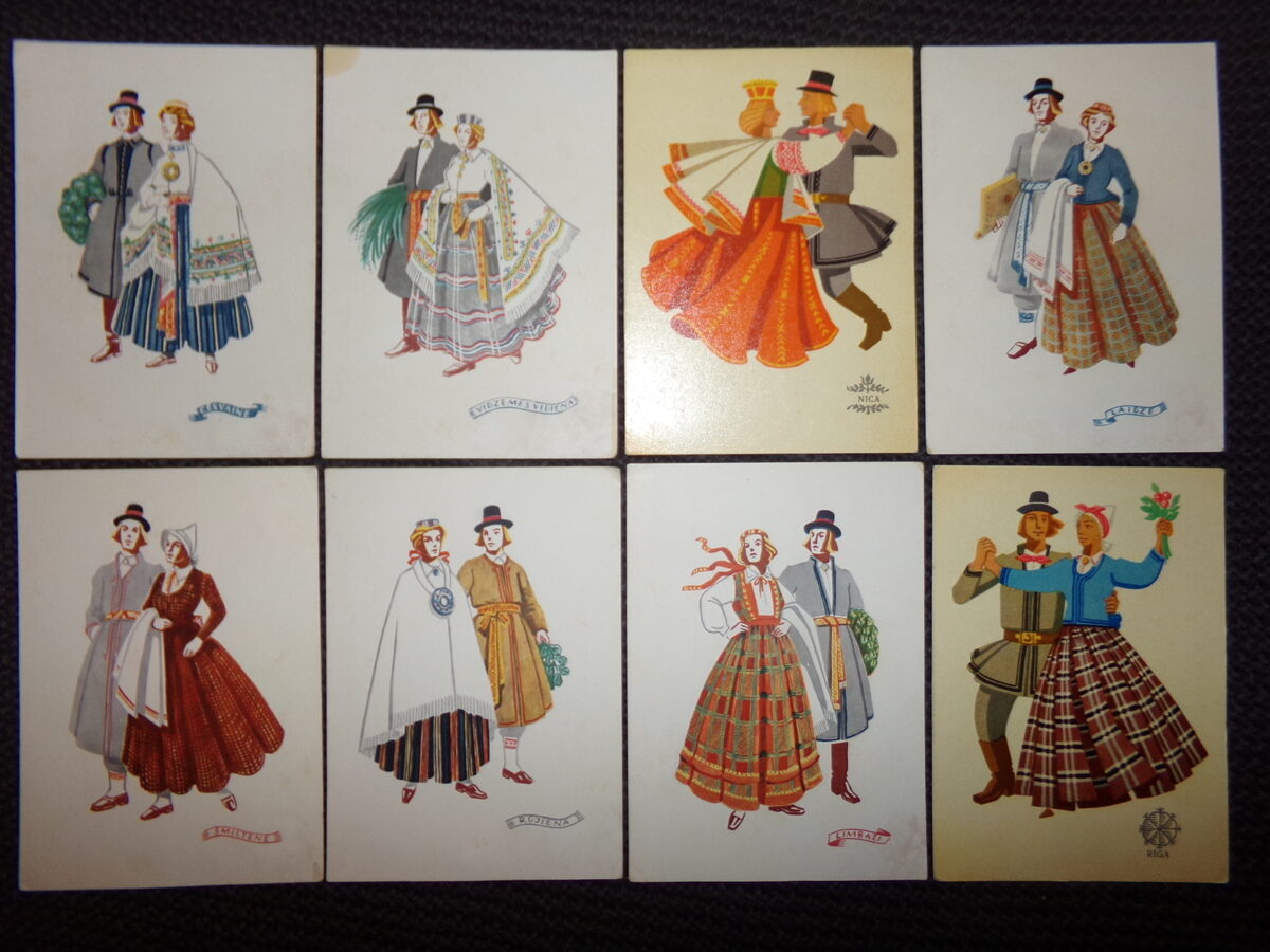 №87. 8 открыток-национальные костюмы. Советская Латвия. 1960-тые года.