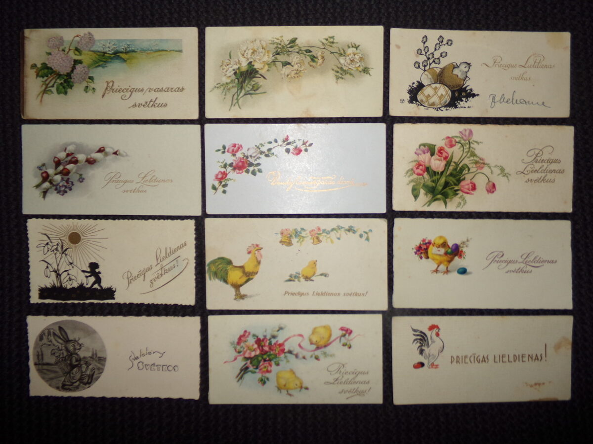 №202. Мини форматные открытки. 12 штук. Латвия. 1920-40 года. Пасха.