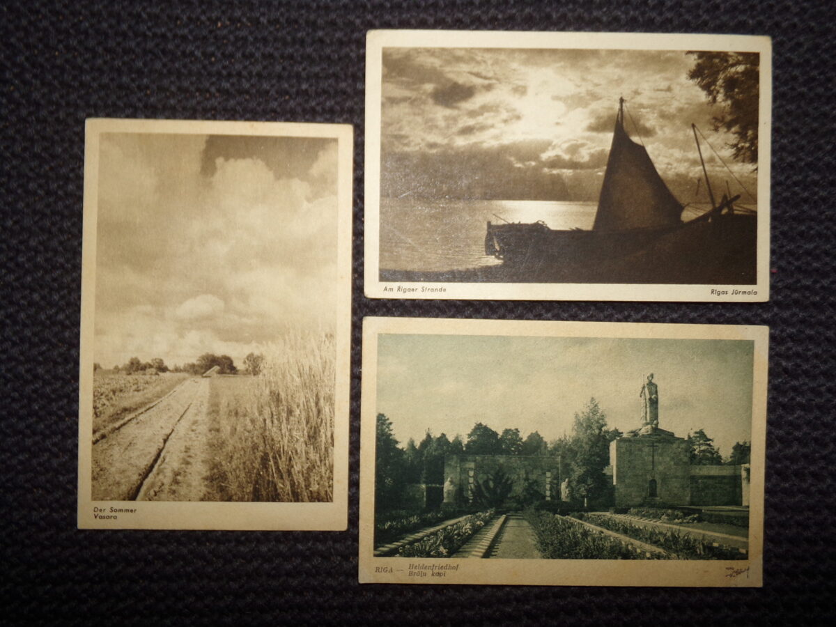 №168. Три открытки из серии виды Латвии времен немецкой оккупации 1941-44 года.