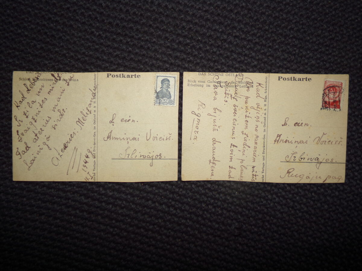 №161. Две открытки Остланд. Виды Латвии. С марками СССР. 1944 год.