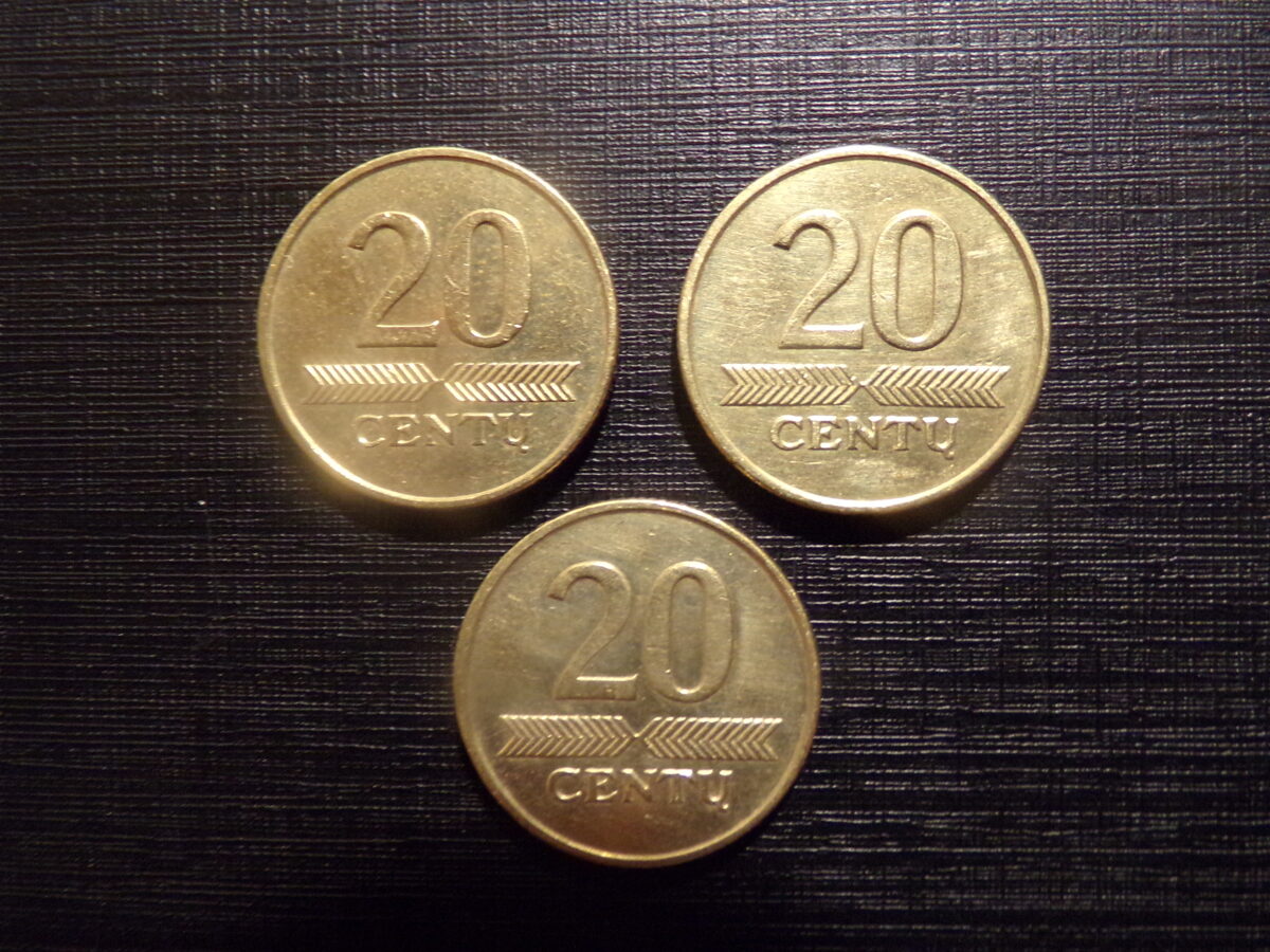 №123. 20 центов. 1998 и 1999 год. Литва.