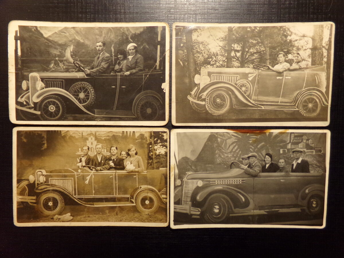 №195. Фото в студии с декорацией. Автомобили. Латвия. 1930-тые года.