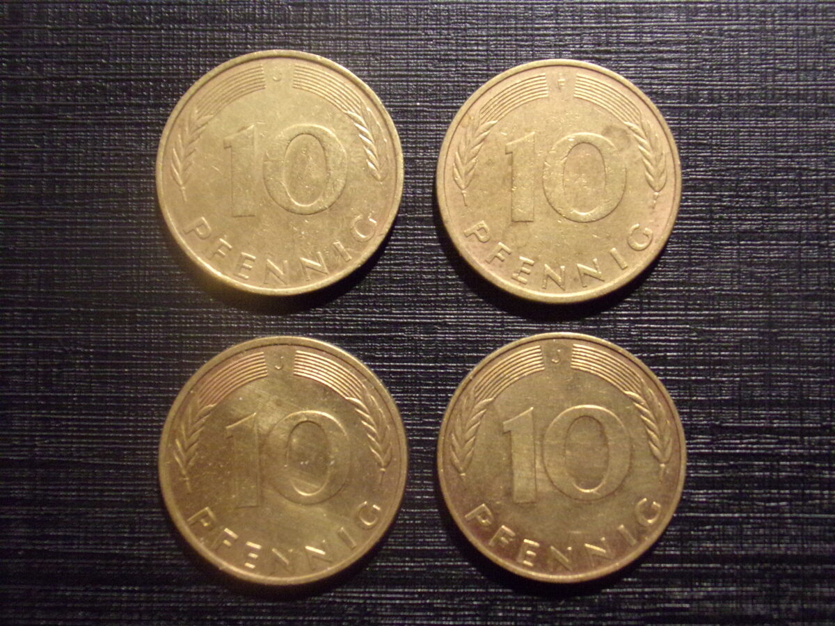 №118. 10 пфеннингов 1971, 1981,  1990 и 1995 год. Германия.