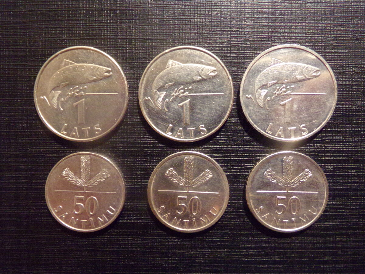 №128. Один лат и 50 сантимов. 1992-2008 года. Латвия.