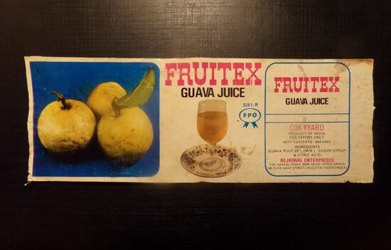 №93. FRUITEX. Guava juice. Сок гуаво. Индия. 1970-тые года.