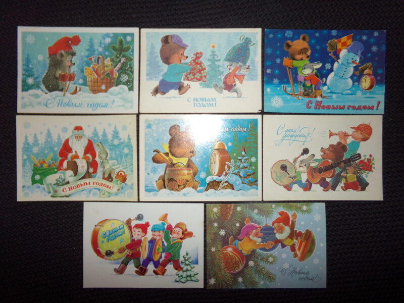 №67. Восемь новогодних открыток. Художник В. Зарубин. СССР.
