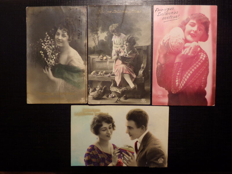 №205. Четыре фотооткрытки. Пасха. Прошедшие почту Латвии в 1920-30 годах.