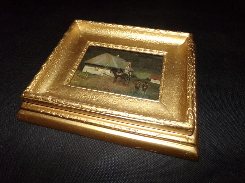 Открытка на фанере в раме.