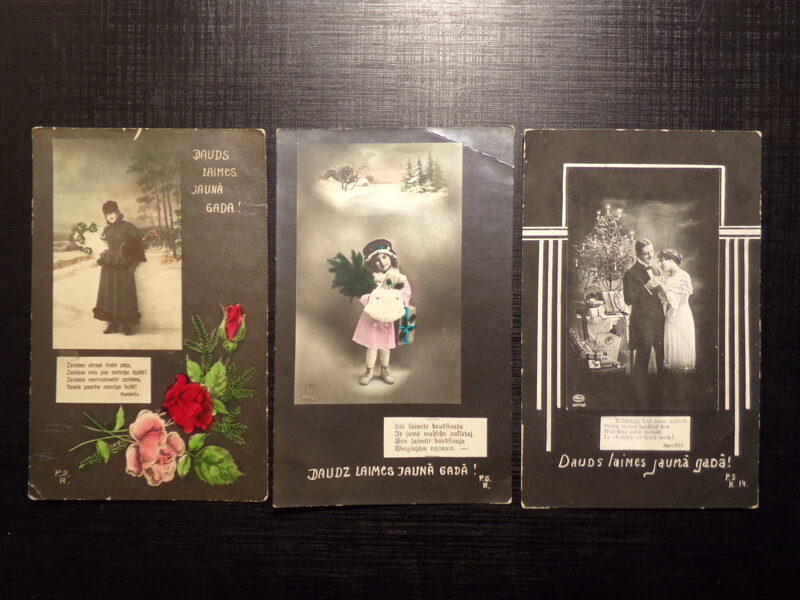 №194. Три новогодние открытки на латышском языке. Начало 20 века.