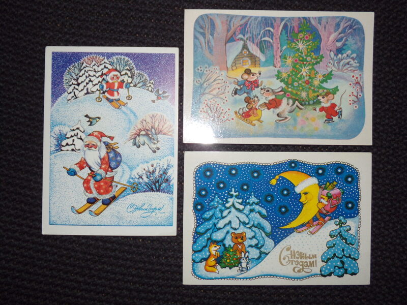 №150. Три новогодние открытки. Художник Т. Грудинина. СССР. 1984-85 года.