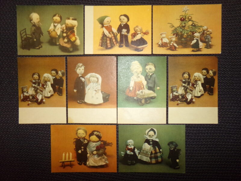 №37. Девять открыток времен Советской Латвии. Куклы в национальной одежде. 1960-тые года.