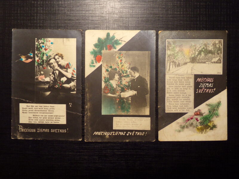 №133. Три рождественские открытки со стихами. Латвия. 1927 год.