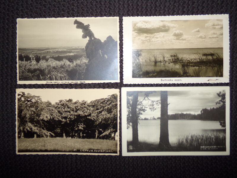 №204. Виды Латвии. 1930-тые года. Пейзаж с горы Сирдс. Озеро Буртниеку. Зелень Лиепаи. Озеро Берзмуйжас.