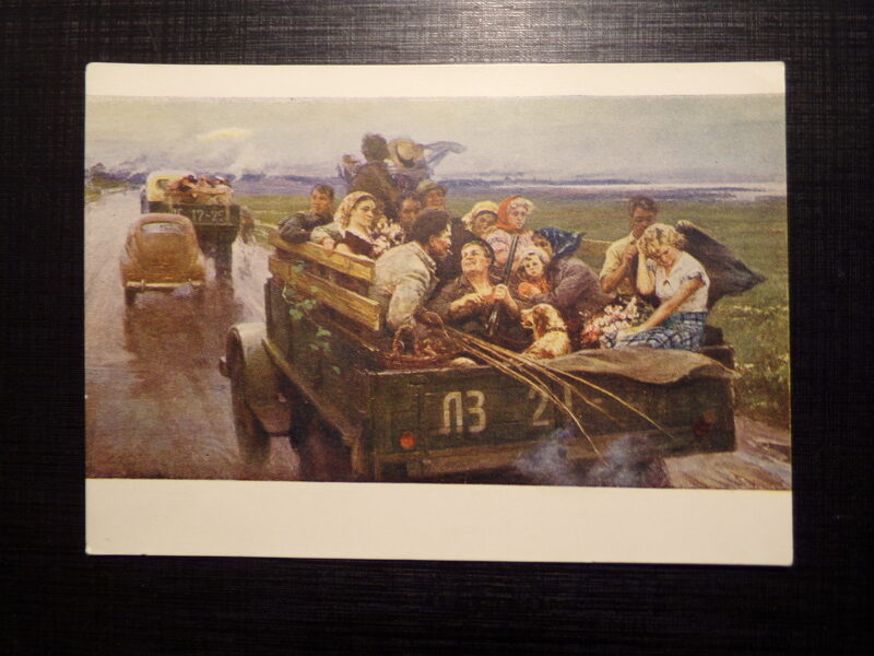 №184. Открытка-репродукция издательства "Советский художник". Л.В. Кабачек "Отдохнули". 1956 год.