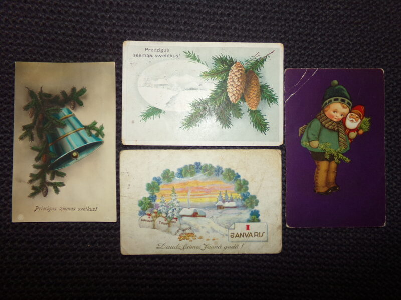 №3. Четыре открытки с Рождеством и новым годом. Латвия. 1930-тые года.