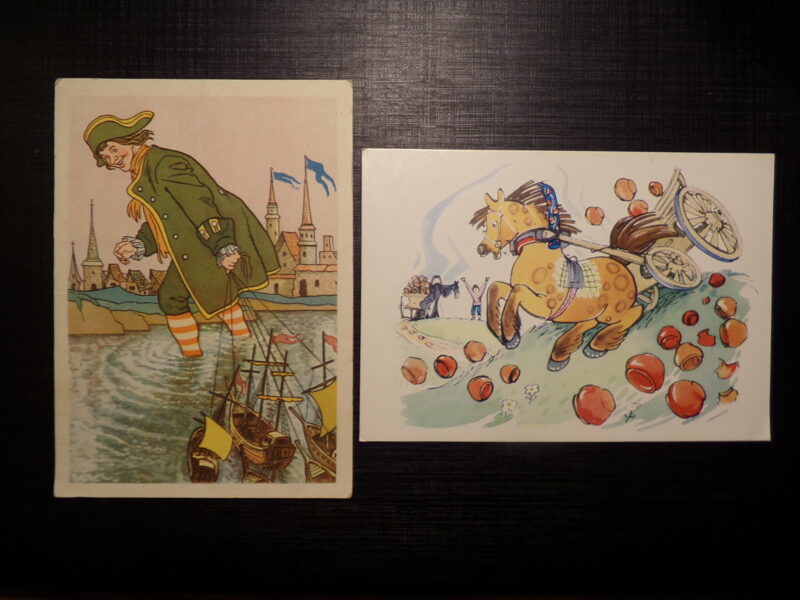 №186. Иллюстрации к сказке "Путешествие Гулливера". Художник Г.О. Вальк. 1957 год. Басня Крылова "Обоз". Художники М. Алексеев и Н. Строганова. 1967 год.