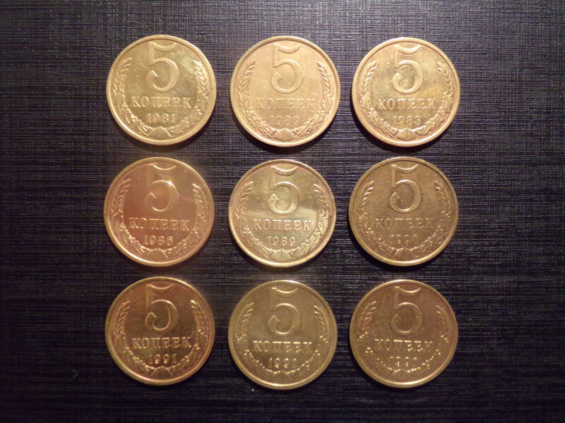 №183. Пять копеек. 1981, 1983, 1986, 1989, 1990, 1991 Л. год. СССР.