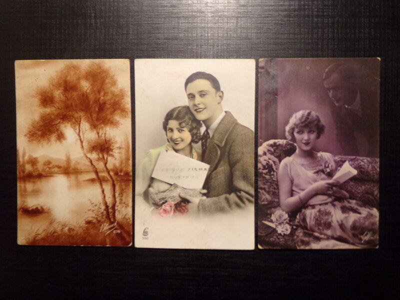 №229. Открытки производства Франции прошедшие почту Латвии в 1920-тых годах.