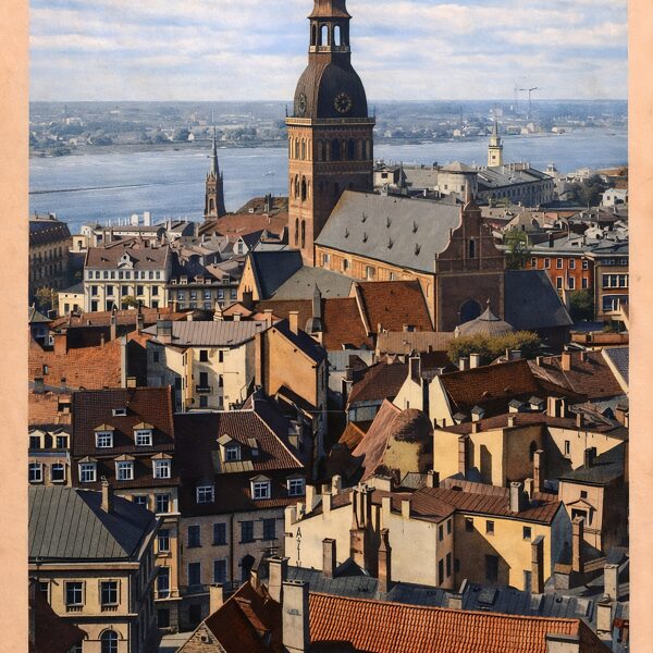 Рига в 1930-тых годах. Цветная версия старинной открытки.