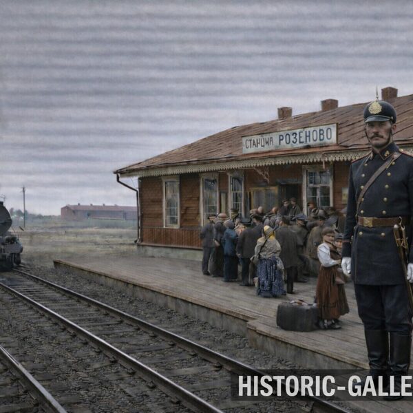 Станция Розеново. 1900 год. Ныне город Зилупе. Реконструкция изображения с помощью ИИ.