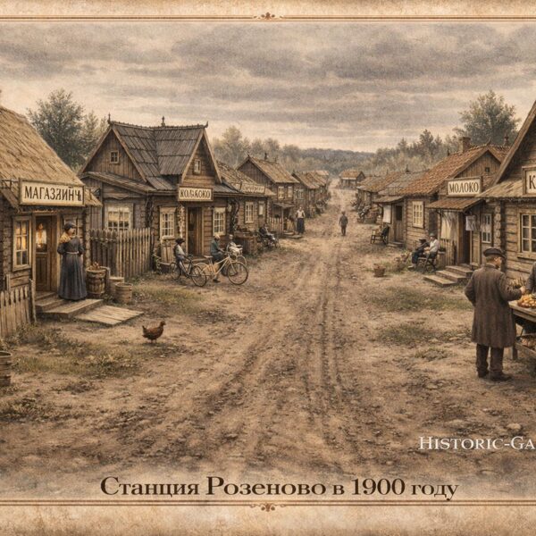 Stacija Rozenova ( Zilupe). 1900. gads. Rekonstruēta ar MI palīdzību.