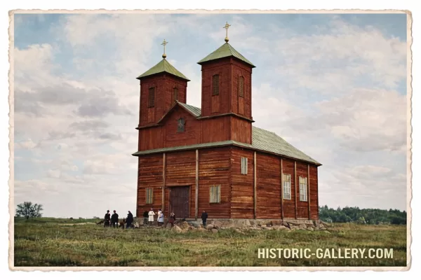 Зилупе. Католический костел. Цветная версия фотографии 1930-тых годов.